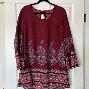 Red print shift dress